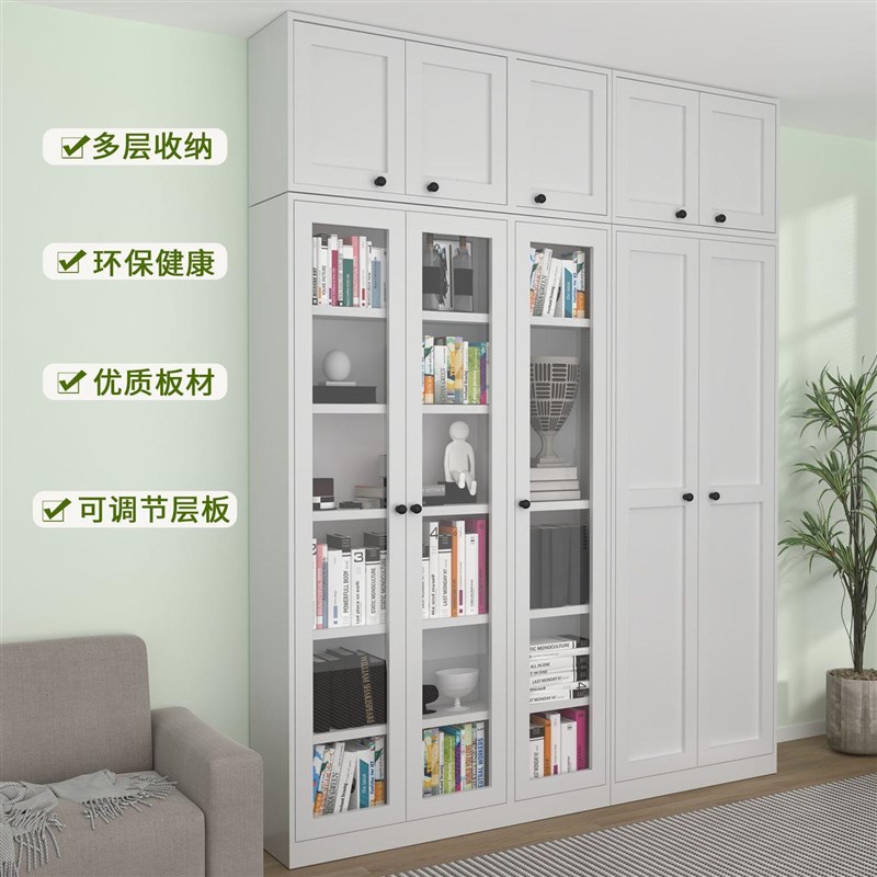 铁艺玻璃门书柜新款展示柜置物架组F合现代简约书架收纳柜防尘书