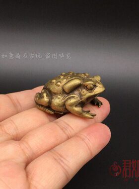 实心铜蟾蜍摆件 黄铜金蟾手把件小青蛙铜玩铜器微雕铜器