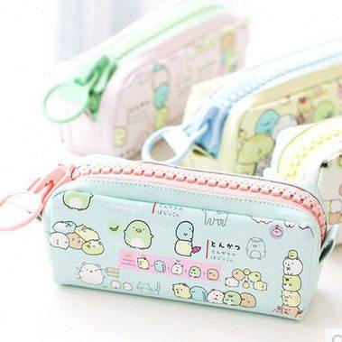 日韩文具创意简约萌物角落动物PU个性大拉链学生笔袋帆布大容皮