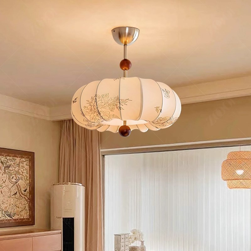 中古风卧室吊灯法k式复古布艺花纹餐厅日式侘寂温馨房间主卧吸顶