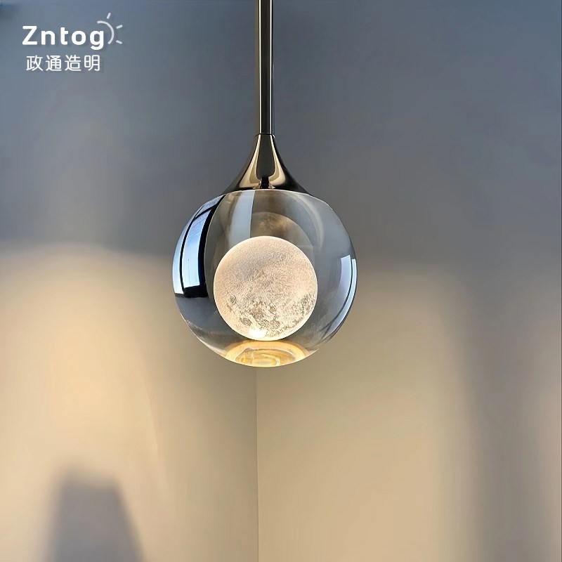 北欧卧室床头吊灯自由升降床头灯意式小月球O氛围玄关吧台吊线灯