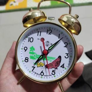 老式上发条指针机械闹钟头会动态鸡吃米金属铜机芯怀旧复古打铃钟