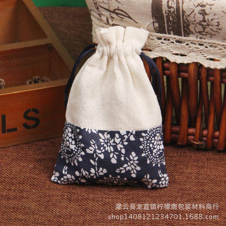 饰品包装袋青花布文玩TRB束口珠袋礼品宝首饰麻抽收绳纳袋100个