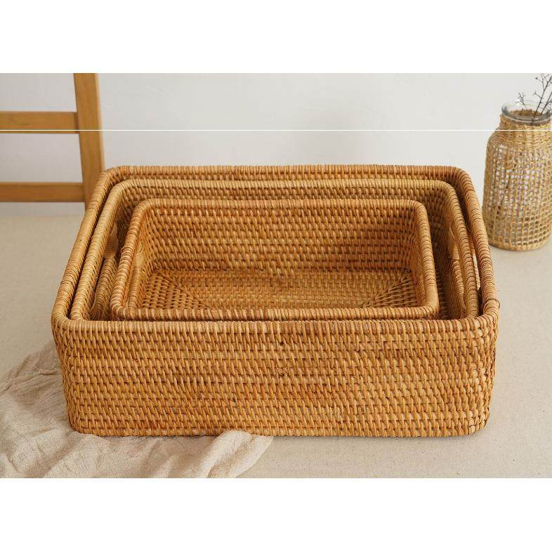 水越南藤编筐几衣物零食挖空JRJ手提箱收纳茶筐欧式编织蓝储物果