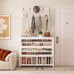 钢制玄关家用鞋i柜衣帽架多层入户鞋架防尘大容量收纳柜加厚碳钢