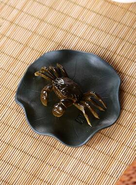 宜兴紫砂手工品具茶玩大色闸蟹喷水茶茶摆宠件KJO变荷花螃蟹