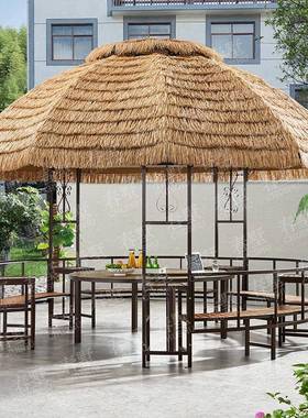 户外圆形茅凉亭帐篷室外家乐NIY农民宿餐雨厅花园草露台稻草棚棚