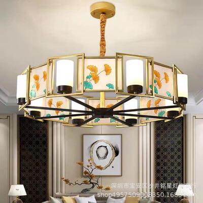 珐琅吊新中式客厅吊灯餐中国风银杏叶禅716意复古创意艺术彩厅灯