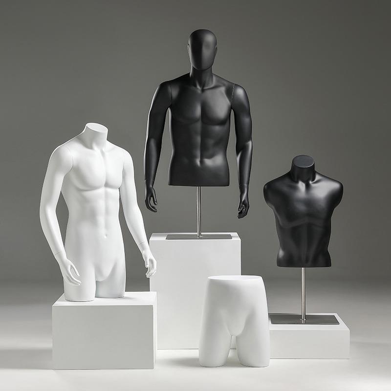 男半身模特人台黑白假人体模型男装店服装店道具全身模特展示架