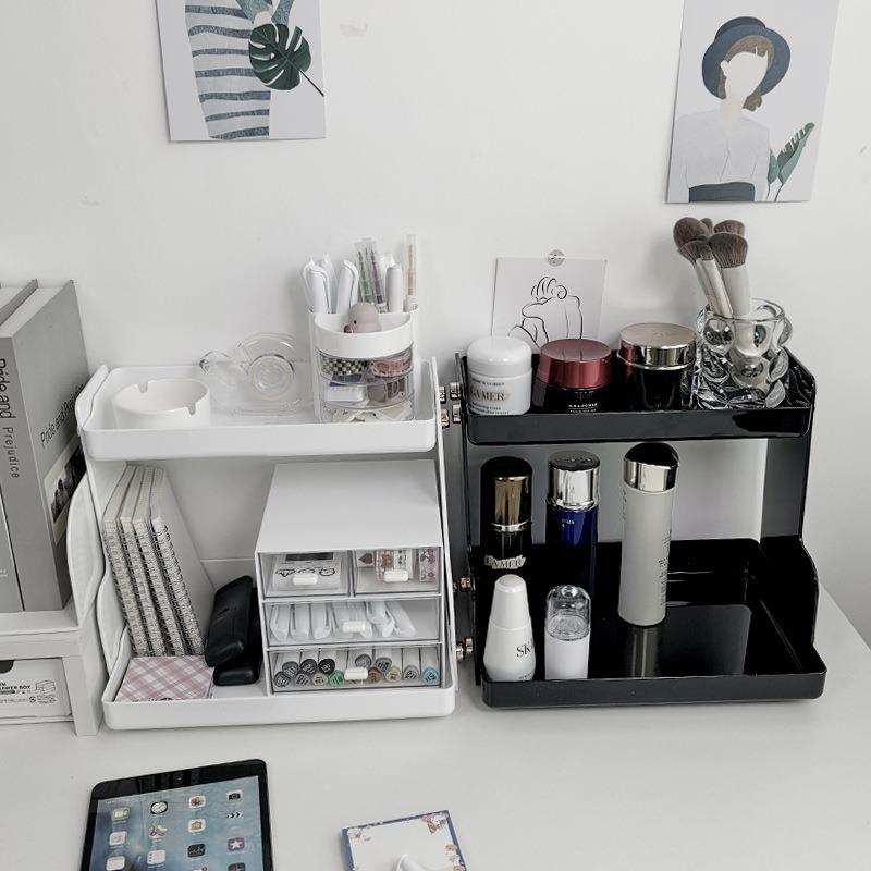 PET桌面收纳架学生办公桌宿舍整理梳妆台化妆品收纳盒双层置物架
