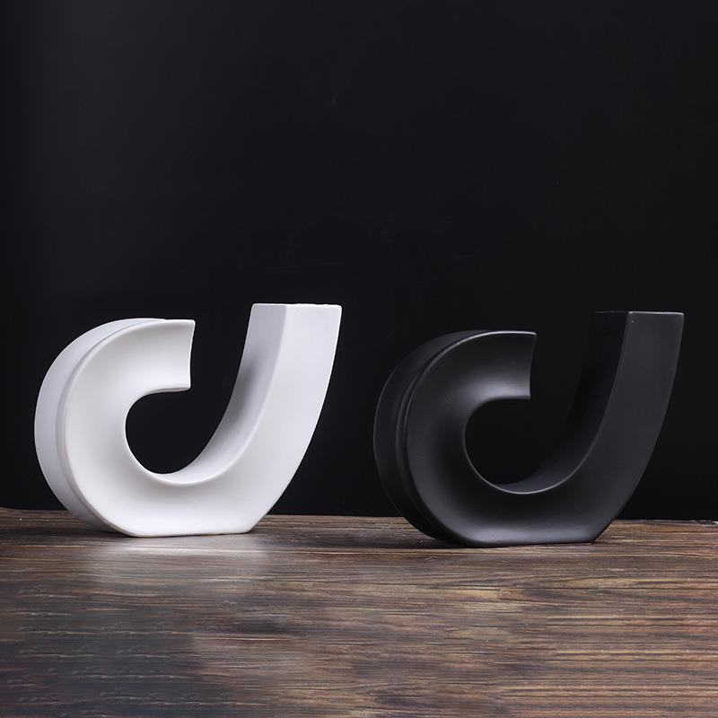 现代北欧几何勾形勾子音符陶瓷花插摆件电视柜酒柜茶几床头柜饰品
