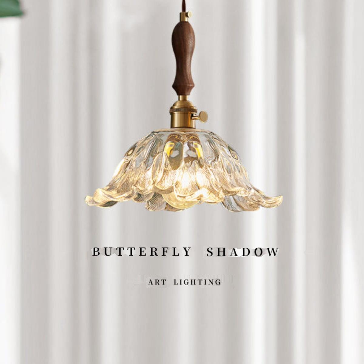 法式花朵玻璃吊灯复古胡桃木餐厅餐厅吧台黄铜灯民宿过道灯具