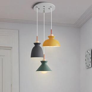 餐厅吊灯北欧简约创意饭厅灯饰吧台铁艺三头马卡龙工业风复古灯具