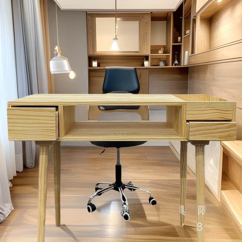 原木日式新款实木美甲桌单双人美甲台多功能双层收纳美甲桌椅套装