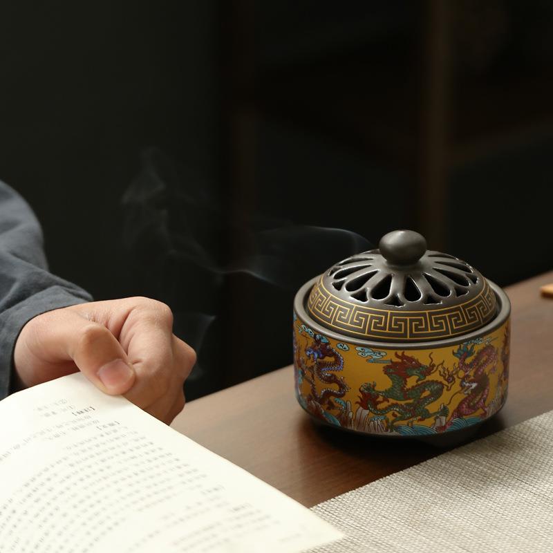 陶瓷景泰蓝香炉摆件倒流香薰炉家居居室香插香道珐琅彩珐琅彩艺