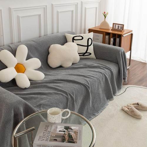 纯色沙发盖布巾雪尼尔防猫抓沙发垫全包防滑套罩现代简约防尘盖布