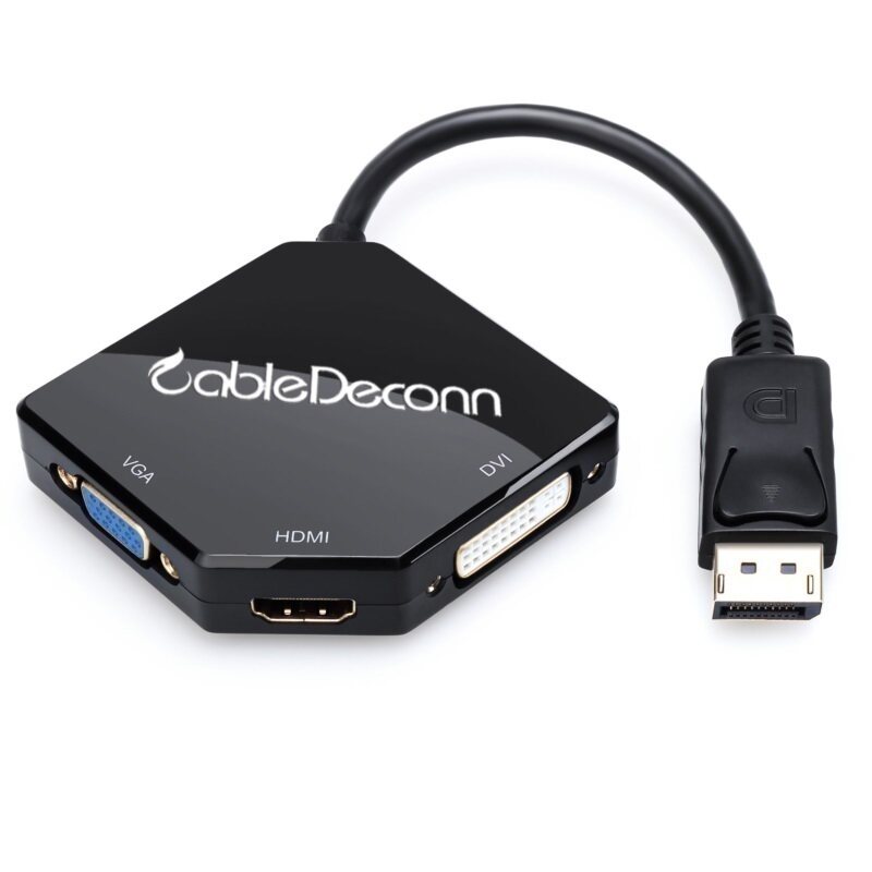 DP转HDMI VGA DVI 三合一转换A器显卡displayport接显示器转接线