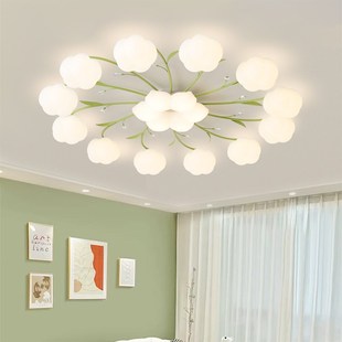 花朵客厅吸顶灯2j025年新款 奶油风现代简约大气卧室 棉花主灯法式