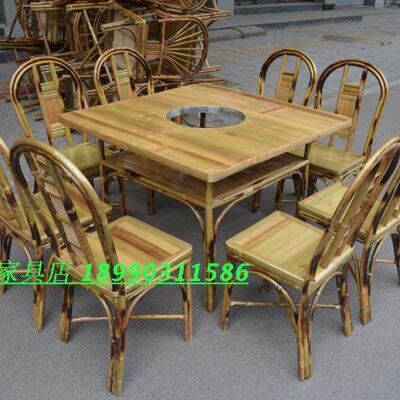专业定做 手工竹家具 竹餐桌圆桌火锅桌 饭馆酒店桌椅 餐桌椅套件