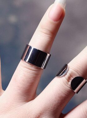 不锈钢街头简约开口光板光面拉丝磨砂戒指宽面戒指情侣网红戒