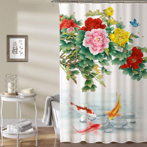 中国风浴帘加厚防霉卫生间磁性防水布民宿家用浴室帘免打孔中式