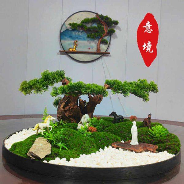 新中式餐桌桌花酒店圆桌转盘枯山水摆件餐厅桌面中间造景装饰沙盘,家居饰品,餐桌花艺,淘宝优惠券,粉丝福利购,淘宝优惠卷