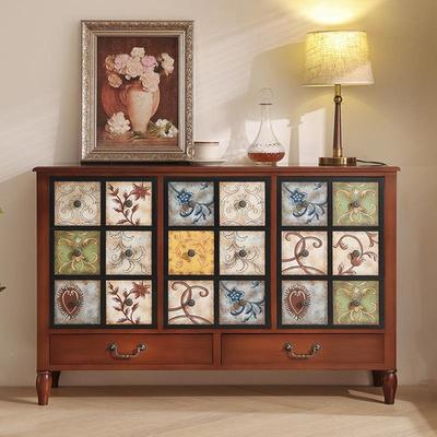 KI9S美式斗实木玄柜EXD彩绘靠墙卧室储物关柜家用客厅复古柜纳柜