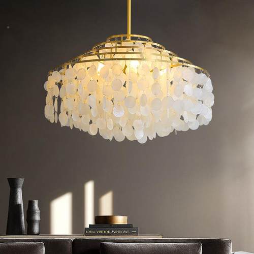 黄铜然贝壳复餐厅灯具古法天吊灯吧室客厅灯居意式83869大利风铃