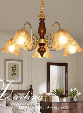 美玻式复古吊村灯客厅餐厅卧室灯饰乡复古风璃中古约86428简花朵