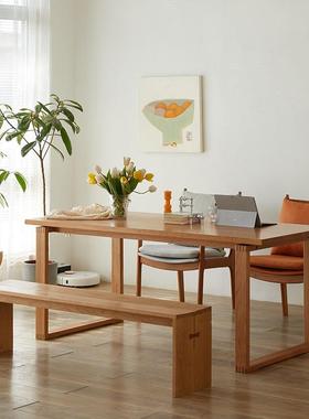 莫恩餐桌全实木原木风饭桌bbe比家用现代桌椅组合复约古简桌子长