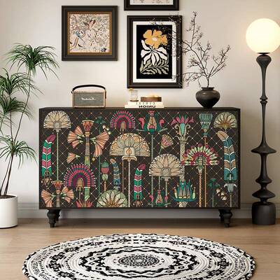 木法式抽象艺术玄关柜彩实餐边柜客民宿储物厅2658柜卧室收纳绘柜