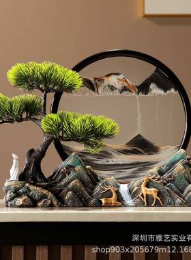 文纪念品松溪山水流沙风画景摆件中式客厅玄关创电视柜办室公装饰