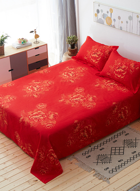 床单单件大红色1.l8双人加厚双人磨毛秋冬季结婚庆1.5m2.0米被单