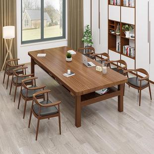 北欧实木会议桌家用客厅多人双层大书桌办公长桌子学生图书馆桌子