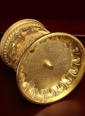 黄铜藏式指捻转轮式捻转筒车载家用浮雕手动桶办公室摆件静音·