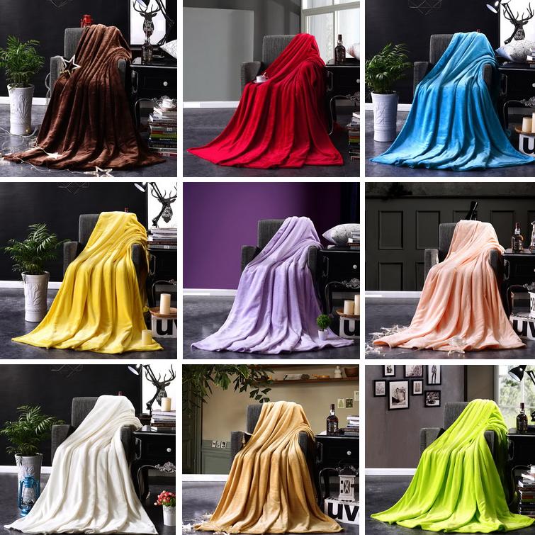 纯色珊瑚绒毛毯夏k季单人空调薄毯果绿色法兰绒午睡毯大红沙发盖