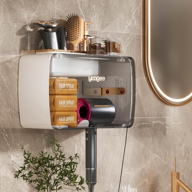 吹风机置物架壁挂式免打孔浴室卫生间多功能收R纳盒防尘防水整理