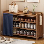 鞋 柜 架子家用简易门口收纳神器现代简约收纳柜实木多层带帘防尘鞋