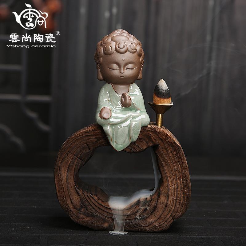 云尚 茶宠摆件创意小和尚紫砂倒流香炉茶具配件家居办公艺术摆件