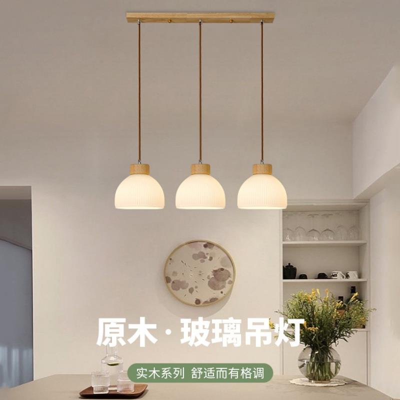 原木餐厅吊灯三头简约现代饭厅餐桌吧台灯创意个性卧室床头小吊灯