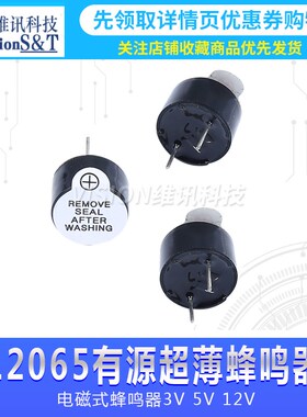 12*6.5mm超薄蜂鸣器 12065 有源 3V 5V 12V 一体 分体 长声长响