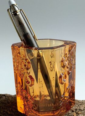 tittot琉园水晶笔筒琉璃书桌摆件非遗工艺品欣欣向荣中国风小礼物