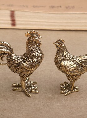 黄铜做旧公鸡母鸡小摆件桌面装饰品手把件生肖鸡S茶道茶宠古玩铜