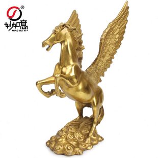 妙如意 10寸腾空飞马摆件黄铜马跃马生肖马马上成功家居饰品