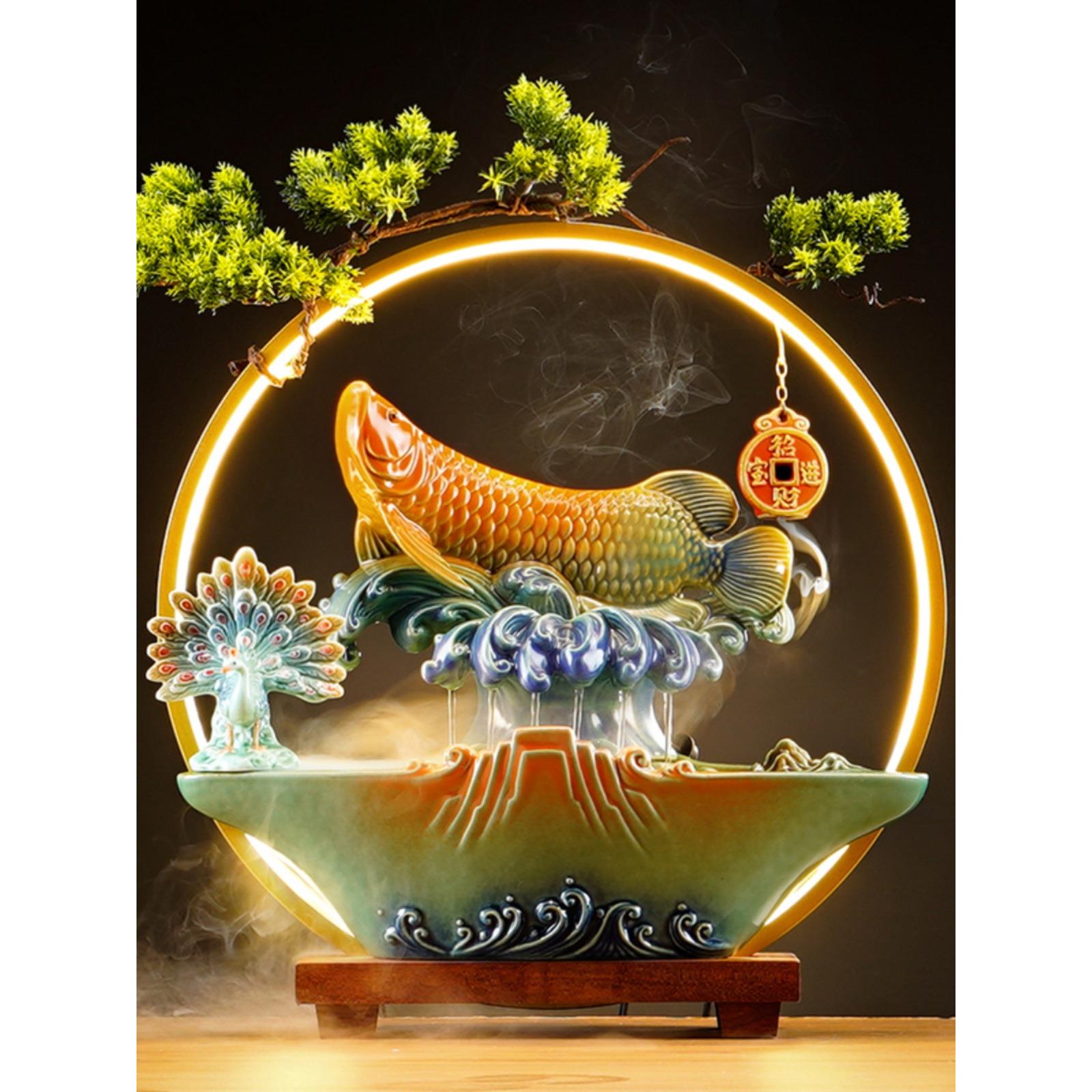 创意中式国潮风年年有余招财水循环摆件客厅玄关乔迁公司开业送礼