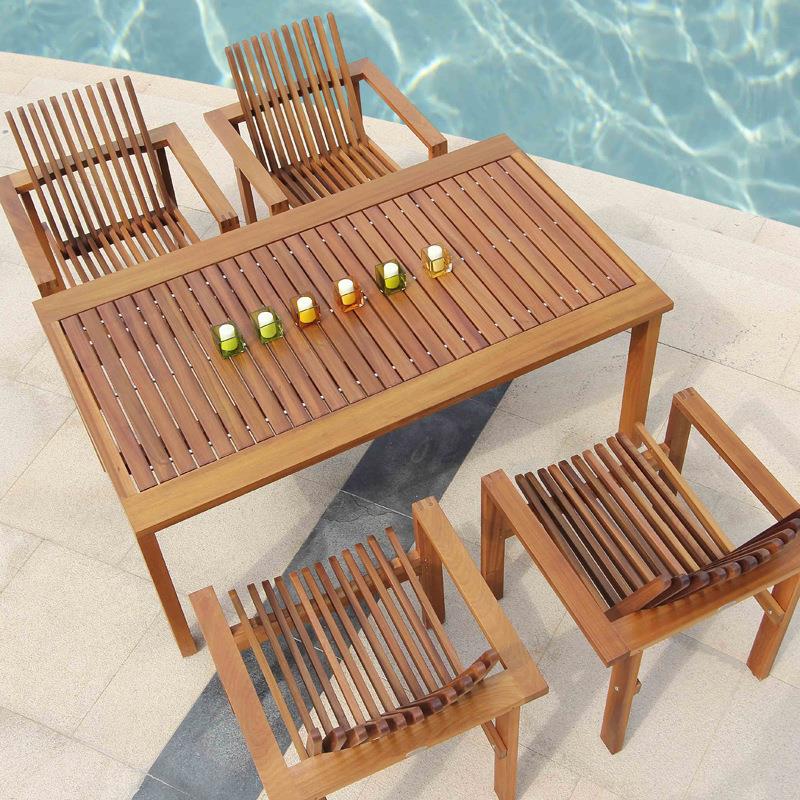 精欧户外 金丝柚木阳台实木室外家具 庭院花园别墅桌椅五件套组合