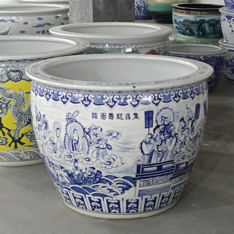 手绘陶瓷大号鱼缸摆件青花瓷陶瓷鱼缸大号庭院造景摆件装饰园林缸