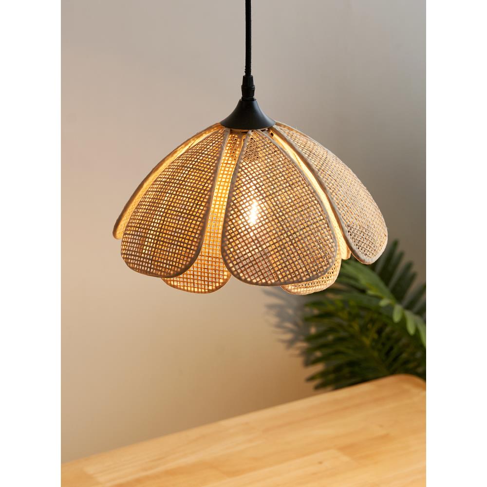 侘寂风日式餐厅灯吧台阳台过道藤编床头小吊灯组合三头复古花瓣灯