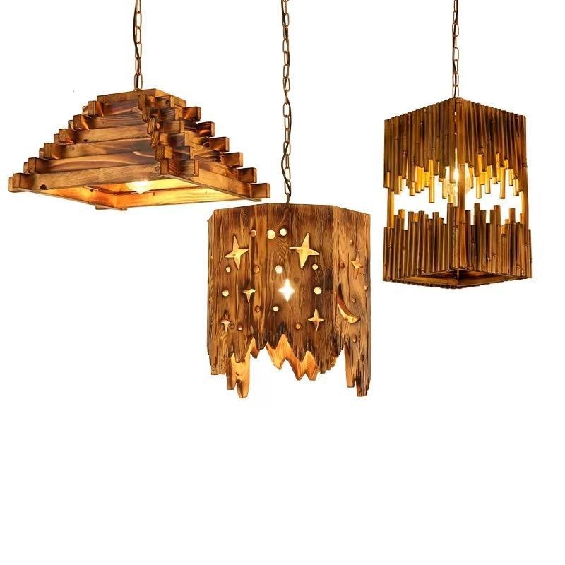 u7i复古工业风创意个性t竹编吊灯餐馆茶楼民宿餐厅吧台日式竹艺吊