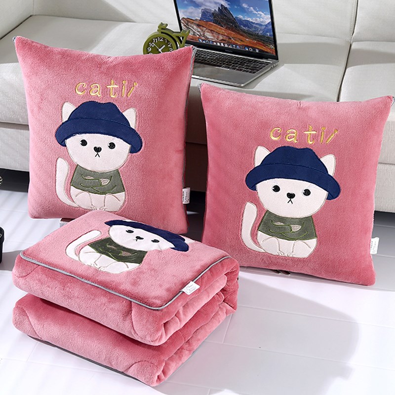 加厚牛奶绒抱枕被子两用办公室A午睡枕头毯二合一汽车靠垫车载折